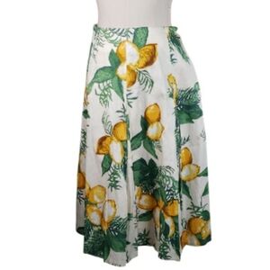Talbots Full Pleated Skirt 6 Lemons Leaves Cotton Novelty Vacation Spring Summer